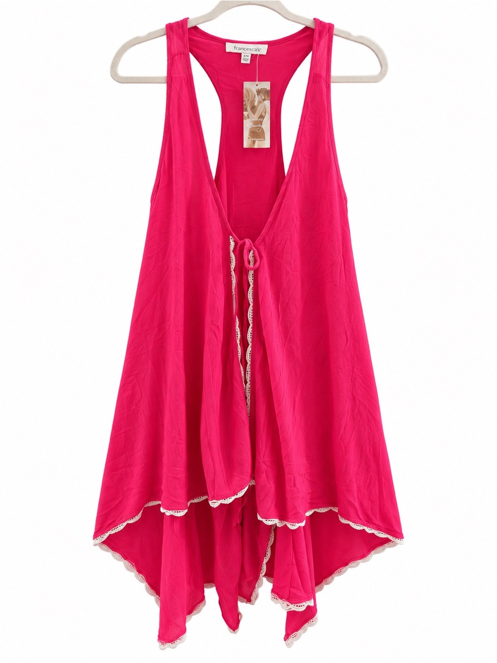 Francesca's Collections Fuchsia Lace-Trim Tie-Front Wrap NWT Size S